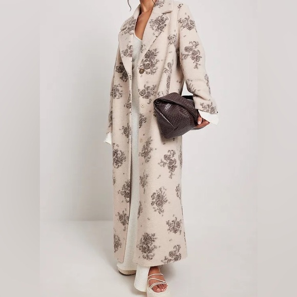 NA-KD Wool Maxi Floral Coat - Size EU 36 - Picture 2 of 3